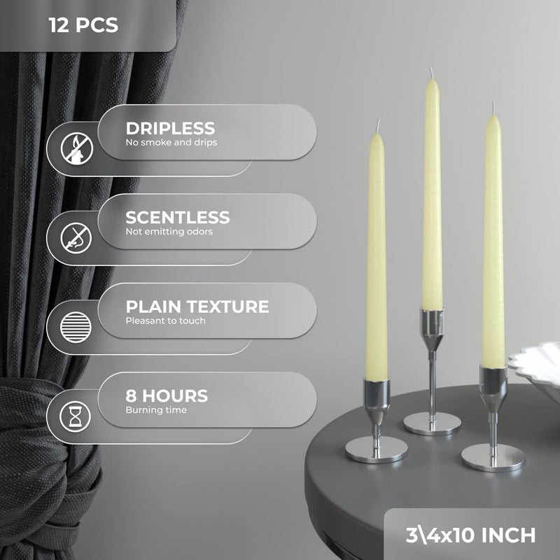 CANDWAX Ivory Taper Candles 10 inch Dripless - Set of 12 Tapered Candles Ideal as Dinner Candles - Smokeless and Unscented Taper Candles Long Burning - Hand Poured Tall Candlesticks - Image 3